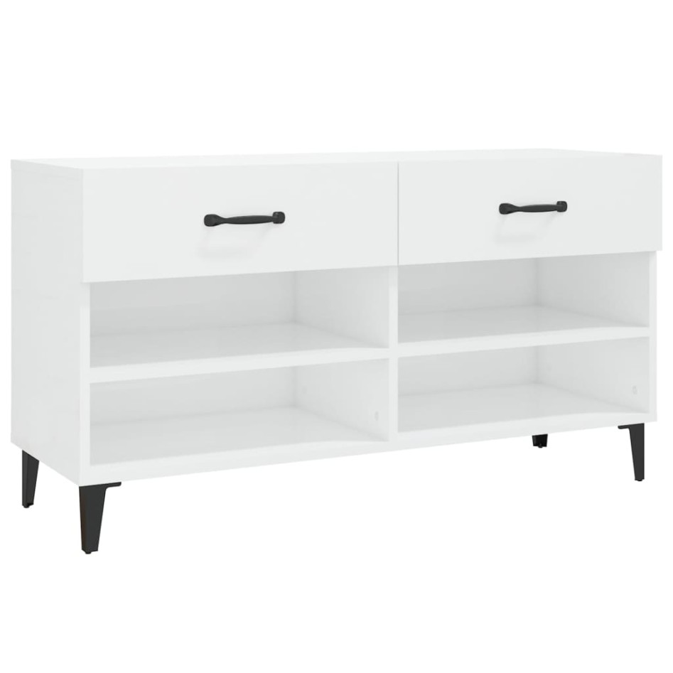 Mueble zapatero madera contrachapada blanco brillo 102x35x55