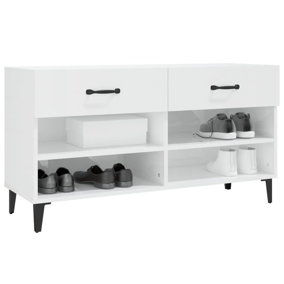 Mueble zapatero madera contrachapada blanco brillo 102x35x55