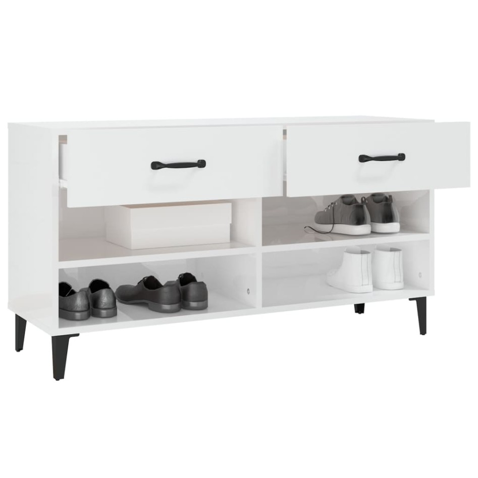 Mueble zapatero madera contrachapada blanco brillo 102x35x55