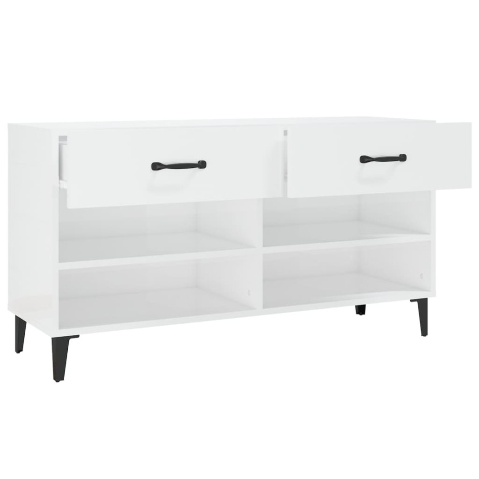 Mueble zapatero madera contrachapada blanco brillo 102x35x55