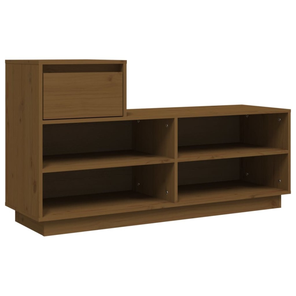 Mueble zapatero de madera maciza pino marrón miel 110x34x61