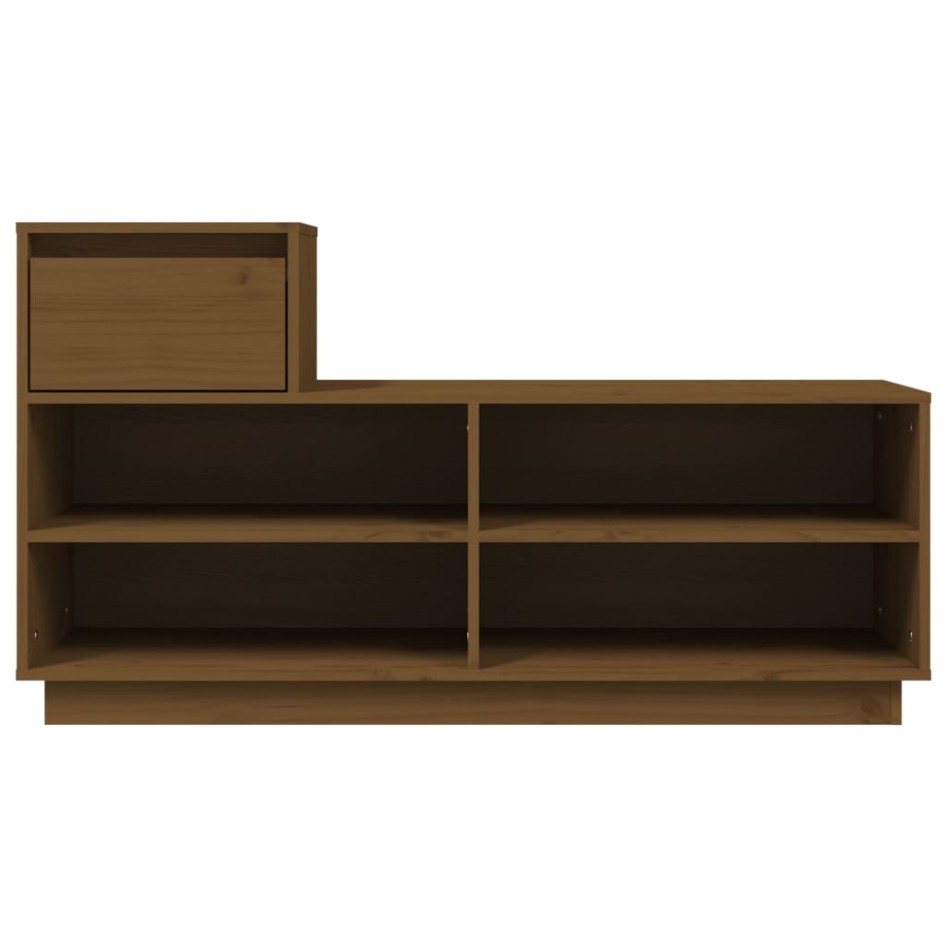 Mueble zapatero de madera maciza pino marrón miel 110x34x61
