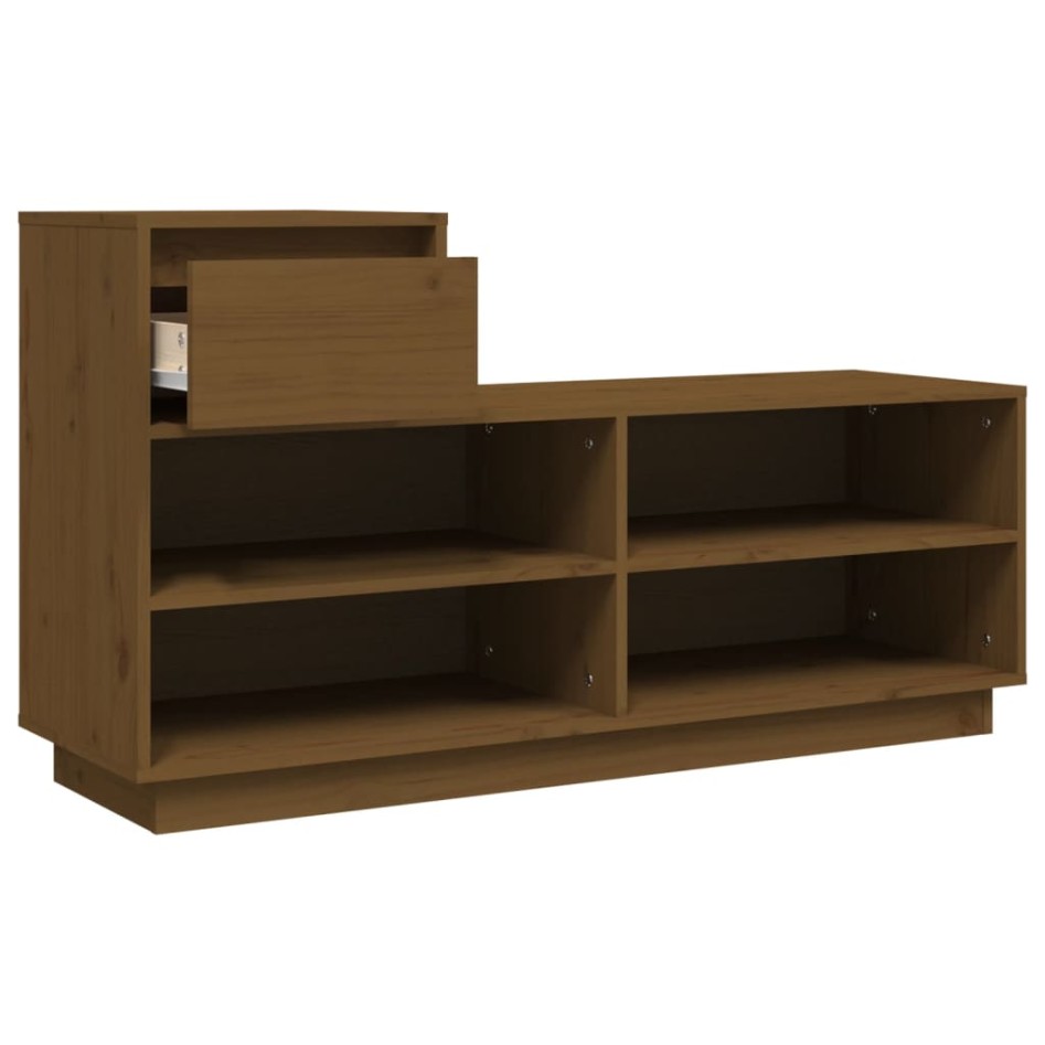 Mueble zapatero de madera maciza pino marrón miel 110x34x61