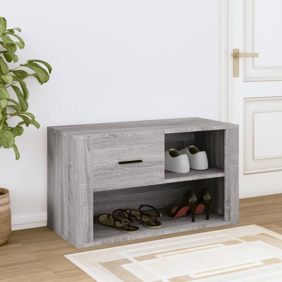 Mueble zapatero de madera contrachapada gris Sonoma 80x35x45