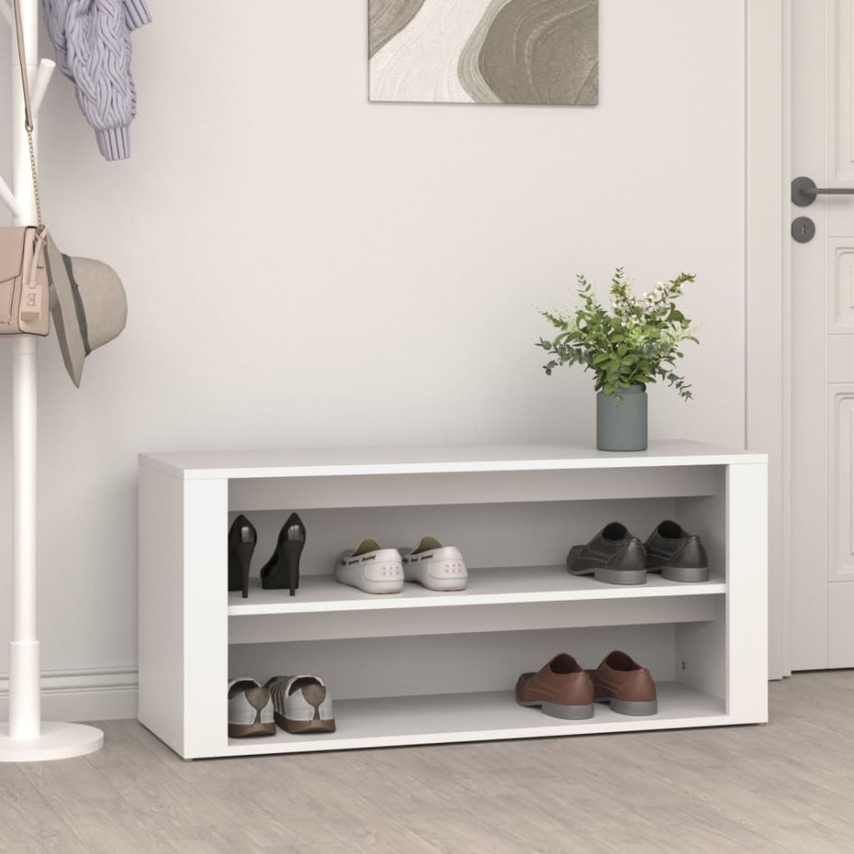 Mueble zapatero de madera contrachapada blanco 100x35x45