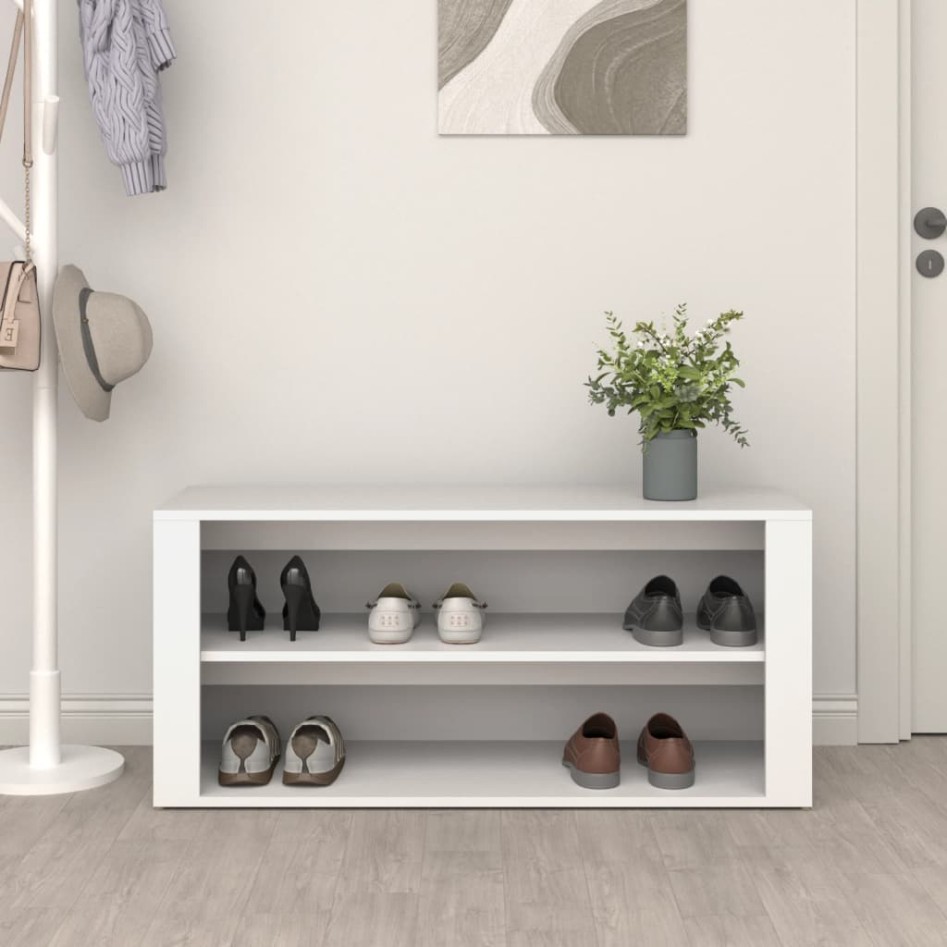 Mueble zapatero de madera contrachapada blanco 100x35x45