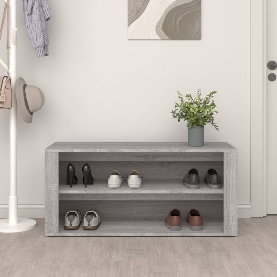 Mueble zapatero madera contrachapada gris Sonoma 100x35x45