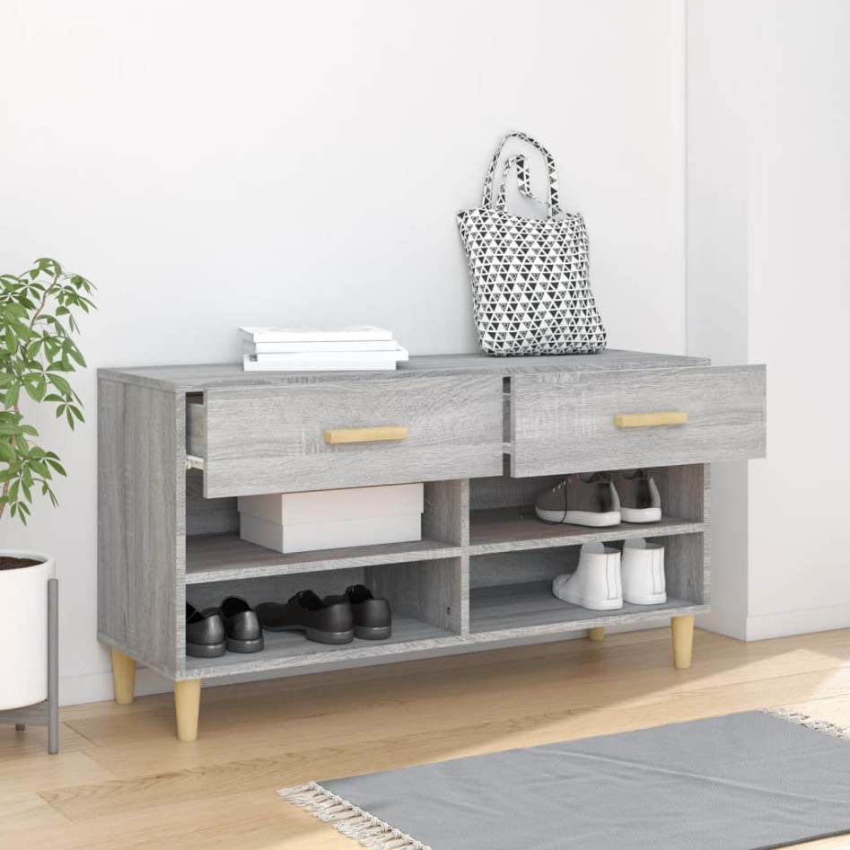 Mueble zapatero madera contrachapada gris Sonoma 102x35x55