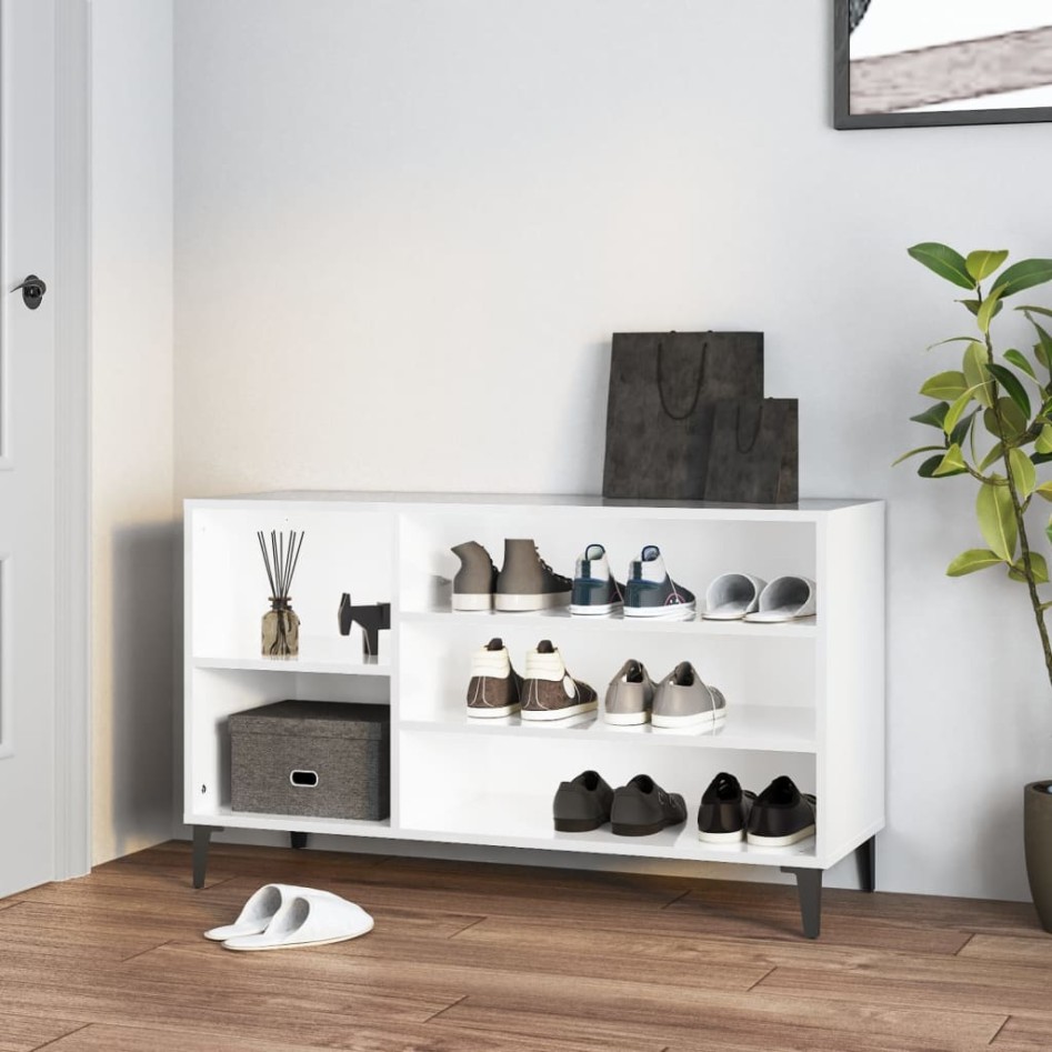 Mueble zapatero madera contrachapada blanco brillo 102x36x60