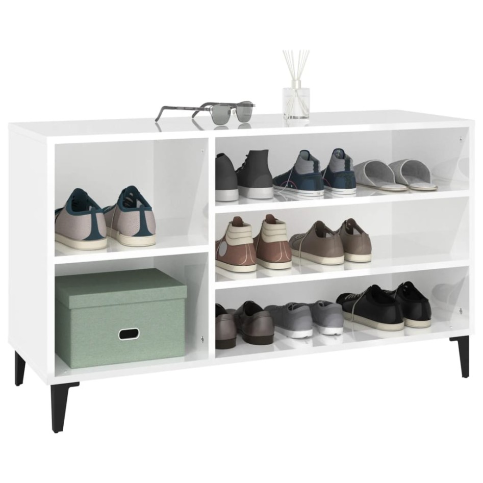 Mueble zapatero madera contrachapada blanco brillo 102x36x60
