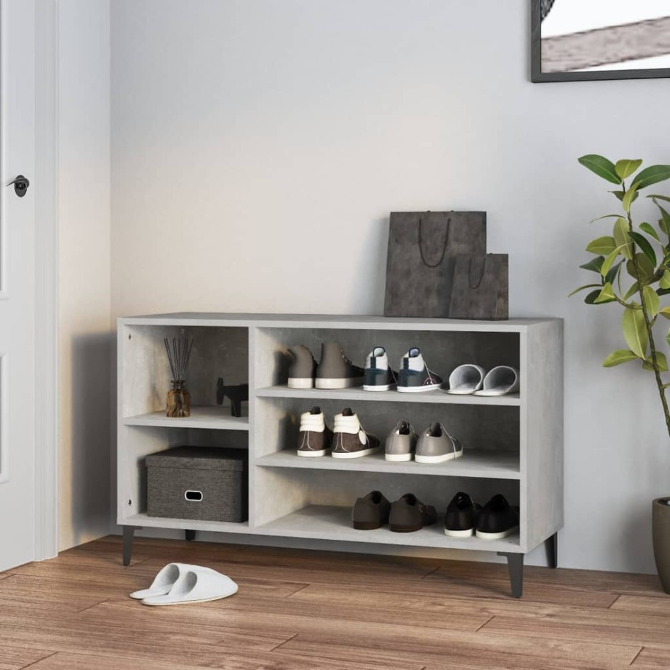 Mueble zapatero madera contrachapada gris hormigón 102x36x60
