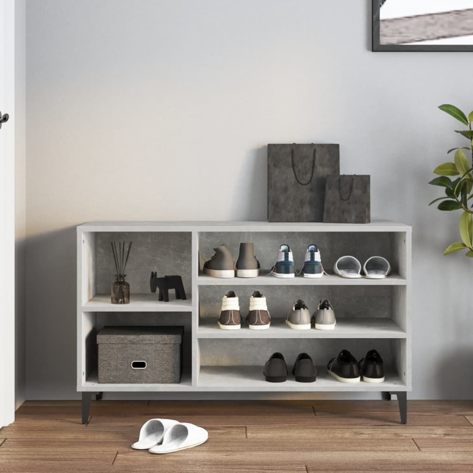 Mueble zapatero madera contrachapada gris hormigón 102x36x60