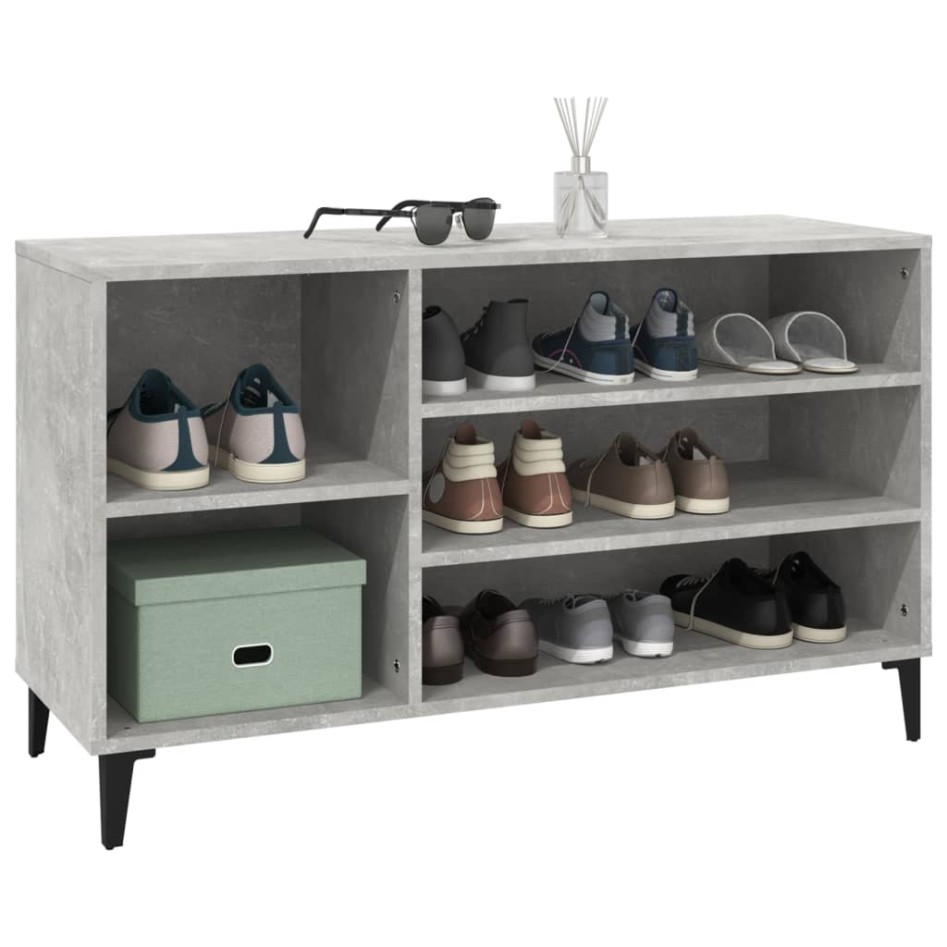 Mueble zapatero madera contrachapada gris hormigón 102x36x60