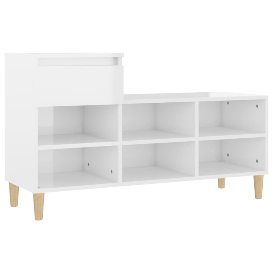 Mueble zapatero madera contrachapada blanco brillo 102x36x60