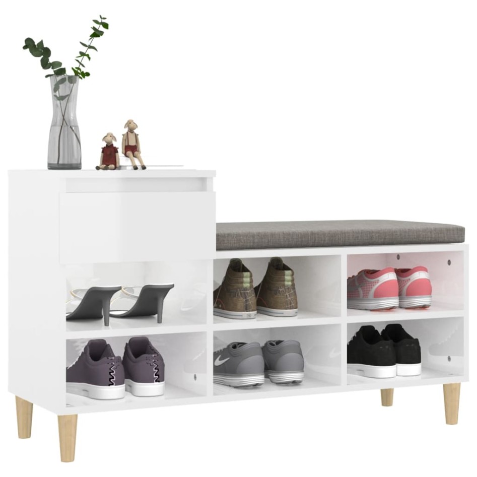 Mueble zapatero madera contrachapada blanco brillo 102x36x60