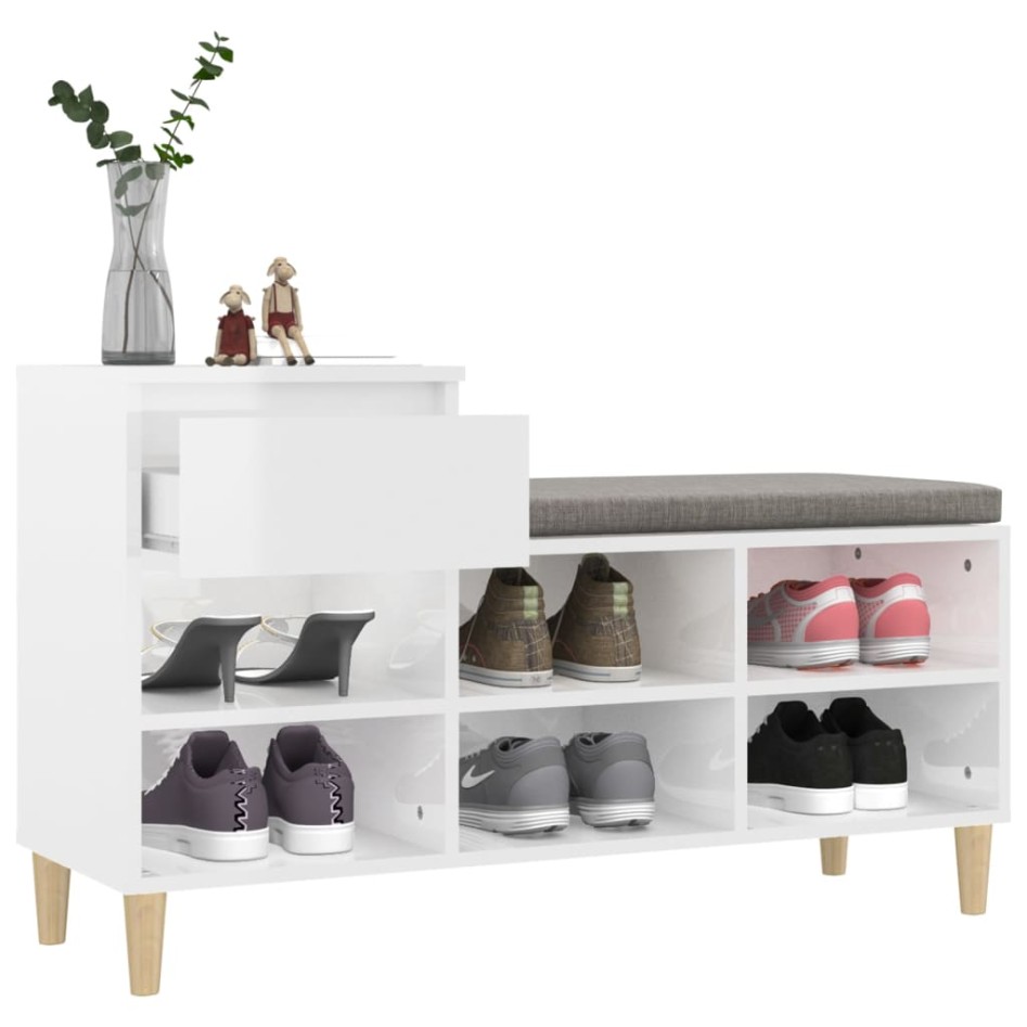 Mueble zapatero madera contrachapada blanco brillo 102x36x60