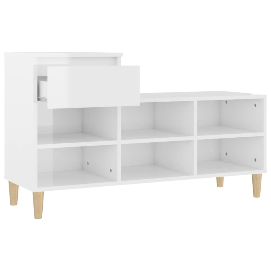 Mueble zapatero madera contrachapada blanco brillo 102x36x60