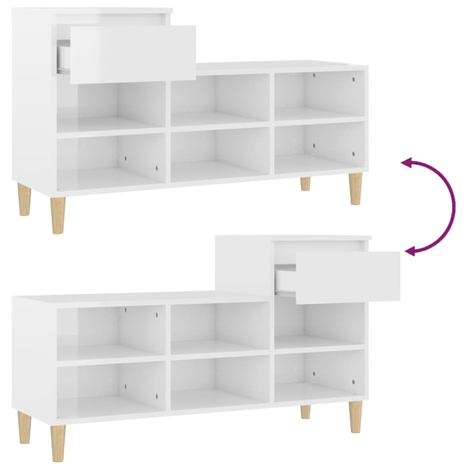 Mueble zapatero madera contrachapada blanco brillo 102x36x60