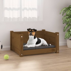 Cama para perros madera maciza pino marrón miel 55,5x45,5x28