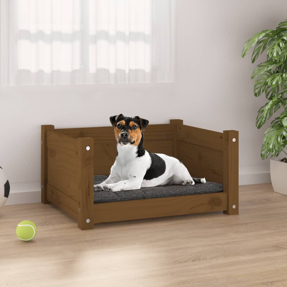 Cama para perros madera maciza pino marrón miel 55,5x45,5x28
