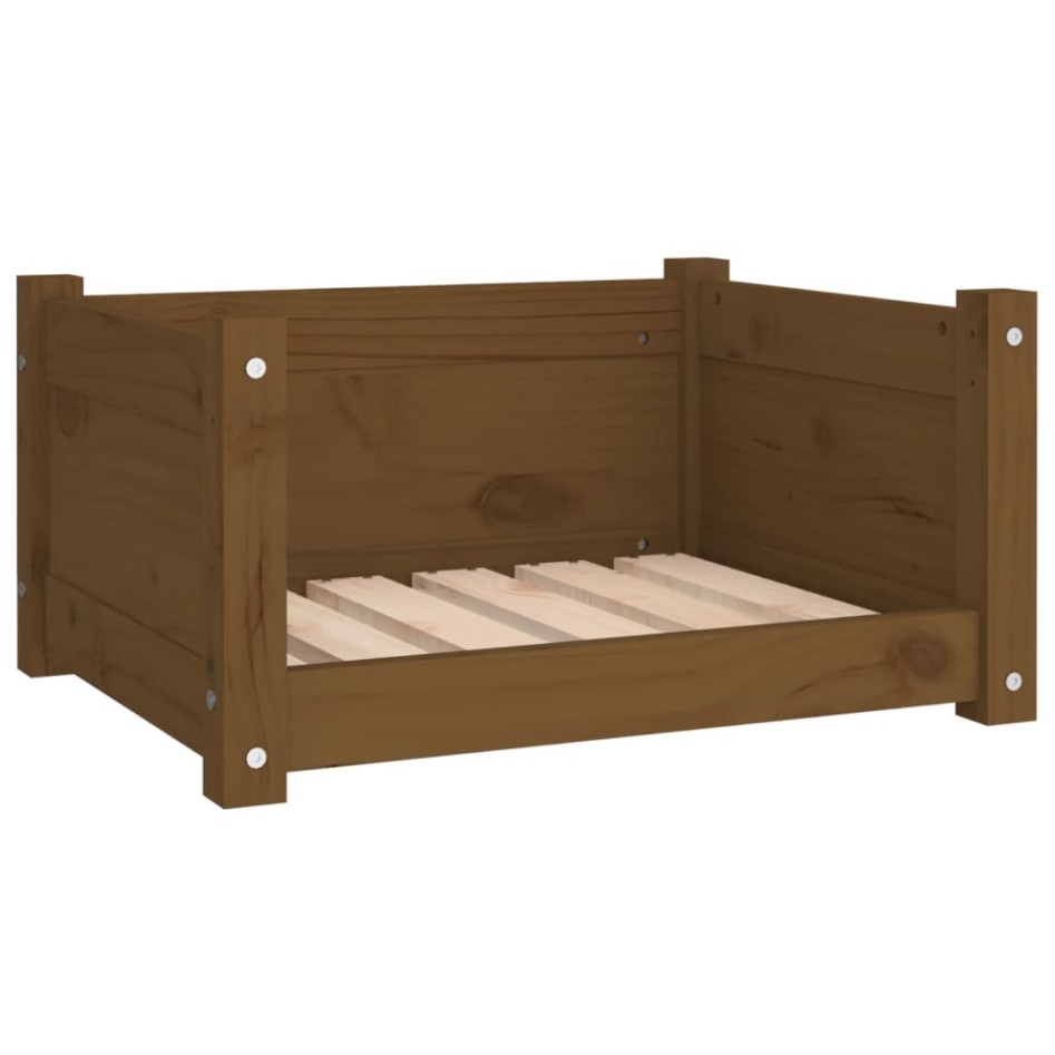 Cama para perros madera maciza pino marrón miel 55,5x45,5x28
