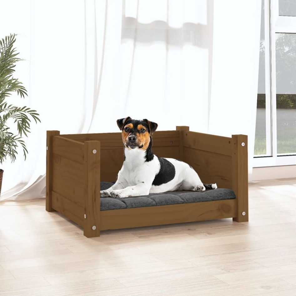 Cama para perros madera maciza pino marrón miel 55,5x45,5x28