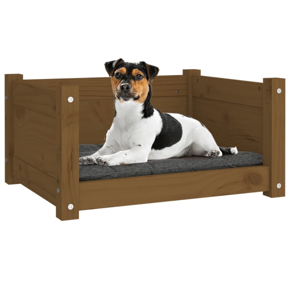 Cama para perros madera maciza pino marrón miel 55,5x45,5x28