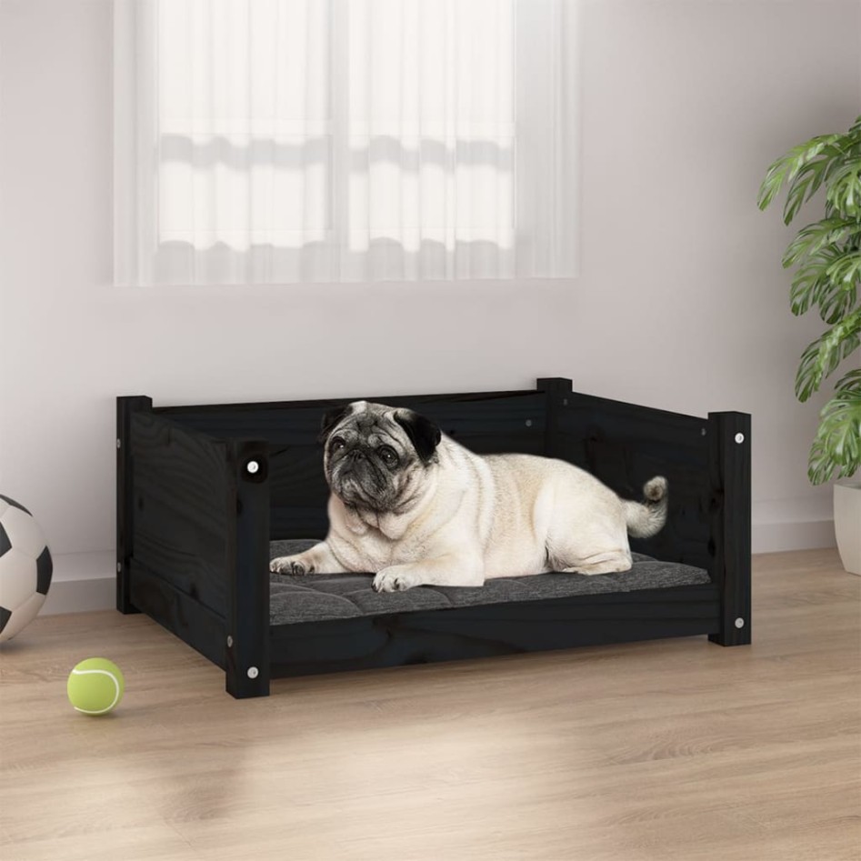 Cama para perros madera maciza de pino negro 65,5x50,5x28