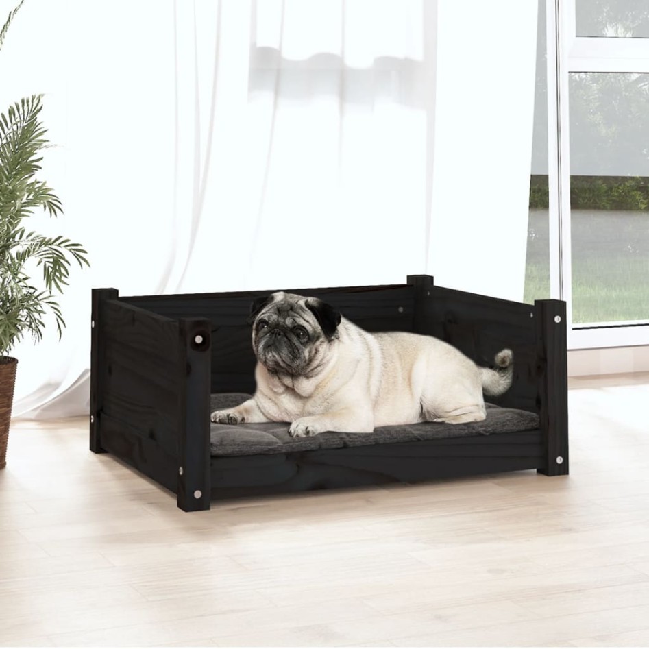 Cama para perros madera maciza de pino negro 65,5x50,5x28