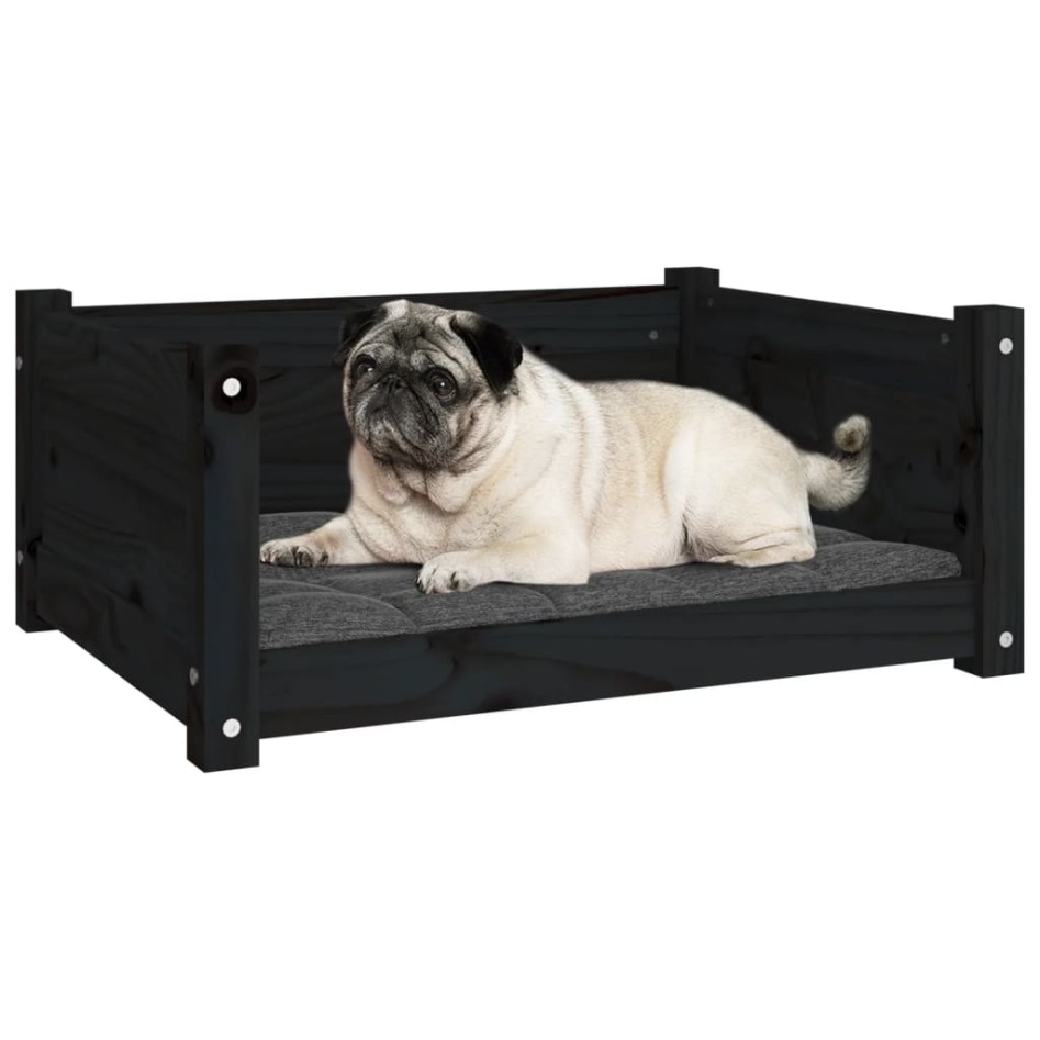 Cama para perros madera maciza de pino negro 65,5x50,5x28