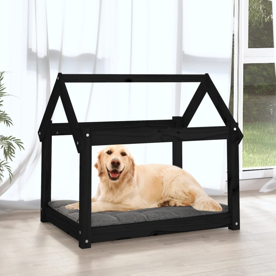 Cama para perros madera maciza de pino negro 81x60x70