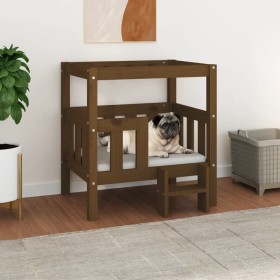 Cama para perros madera maciza pino marrón miel 65,5x43x70