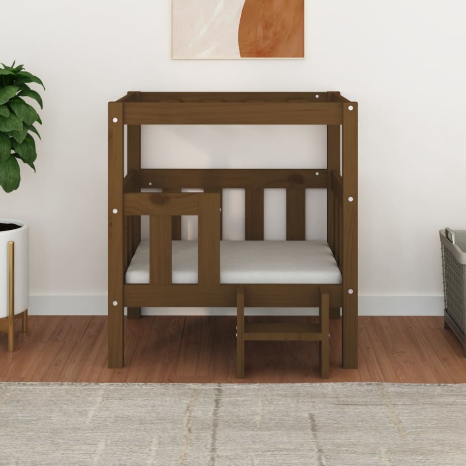 Cama para perros madera maciza pino marrón miel 65,5x43x70