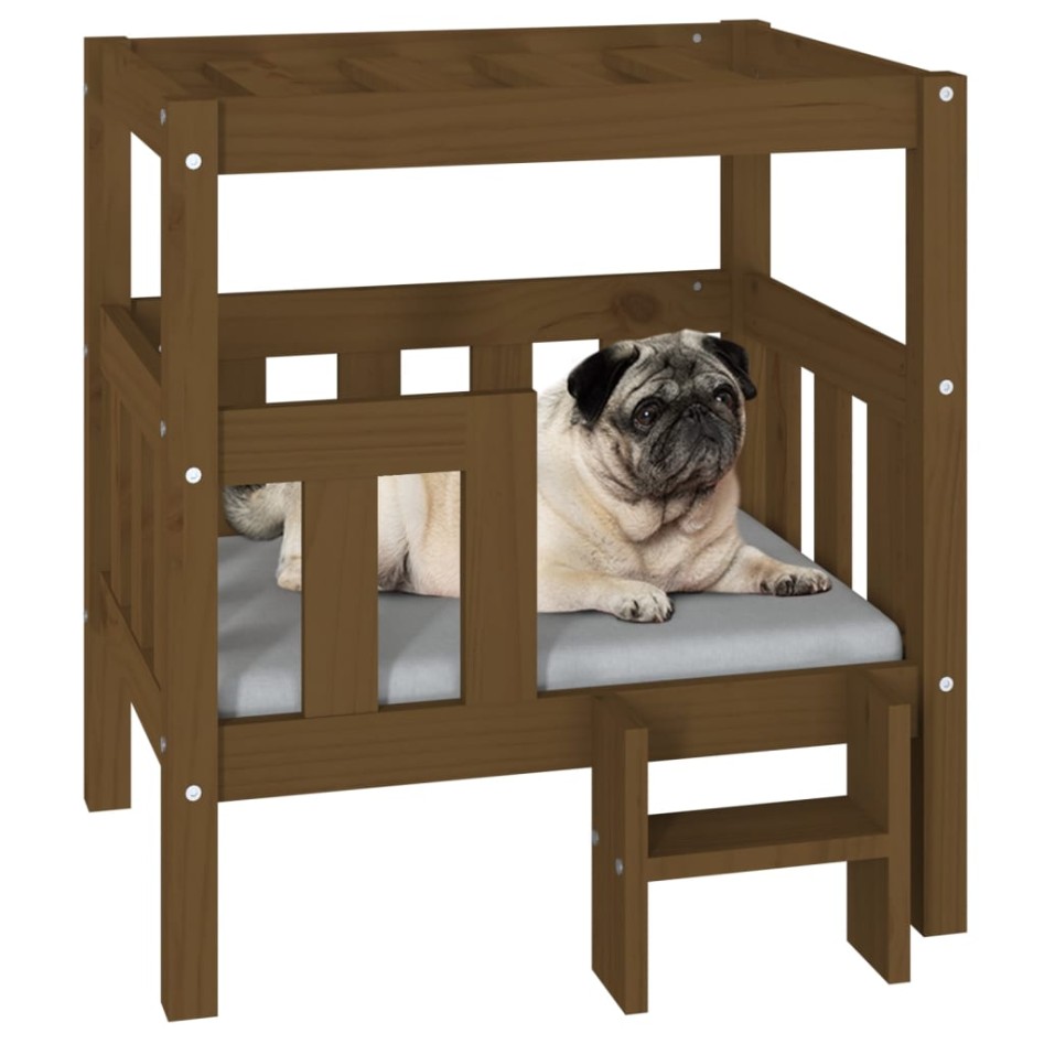 Cama para perros madera maciza pino marrón miel 65,5x43x70