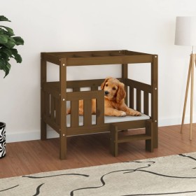 Cama para perros madera maciza pino marrón miel 75,5x63,5x70