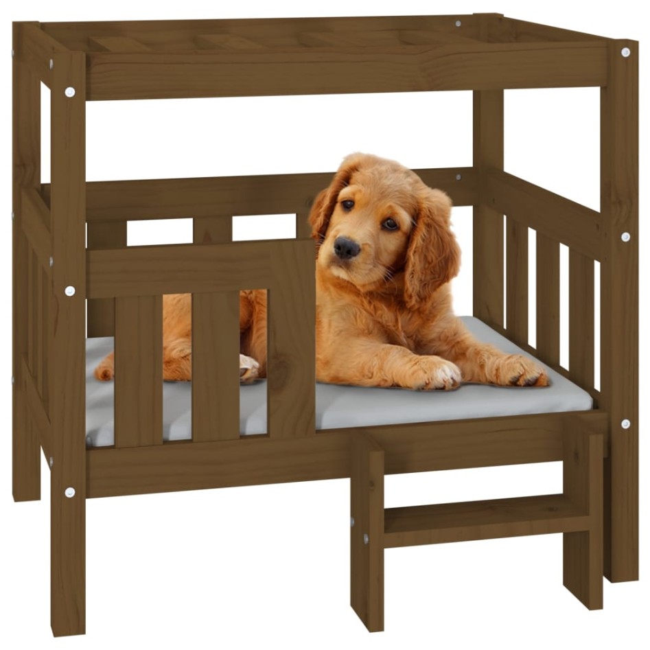 Cama para perros madera maciza pino marrón miel 75,5x63,5x70