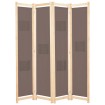 Biombo divisor de 4 paneles de tela marrón 160x170x4 cm