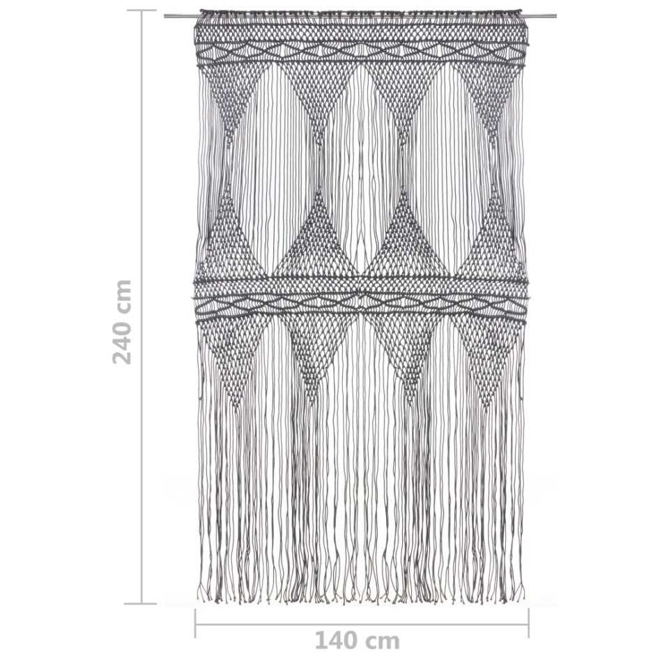 Cortina de macramé algodón gris antracita 140x240