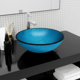 Lavabo de vidrio templado azul 42x14