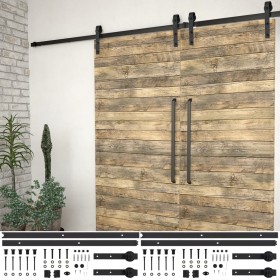 Kit de herrajes de puertas correderas acero negro 2 uds 200