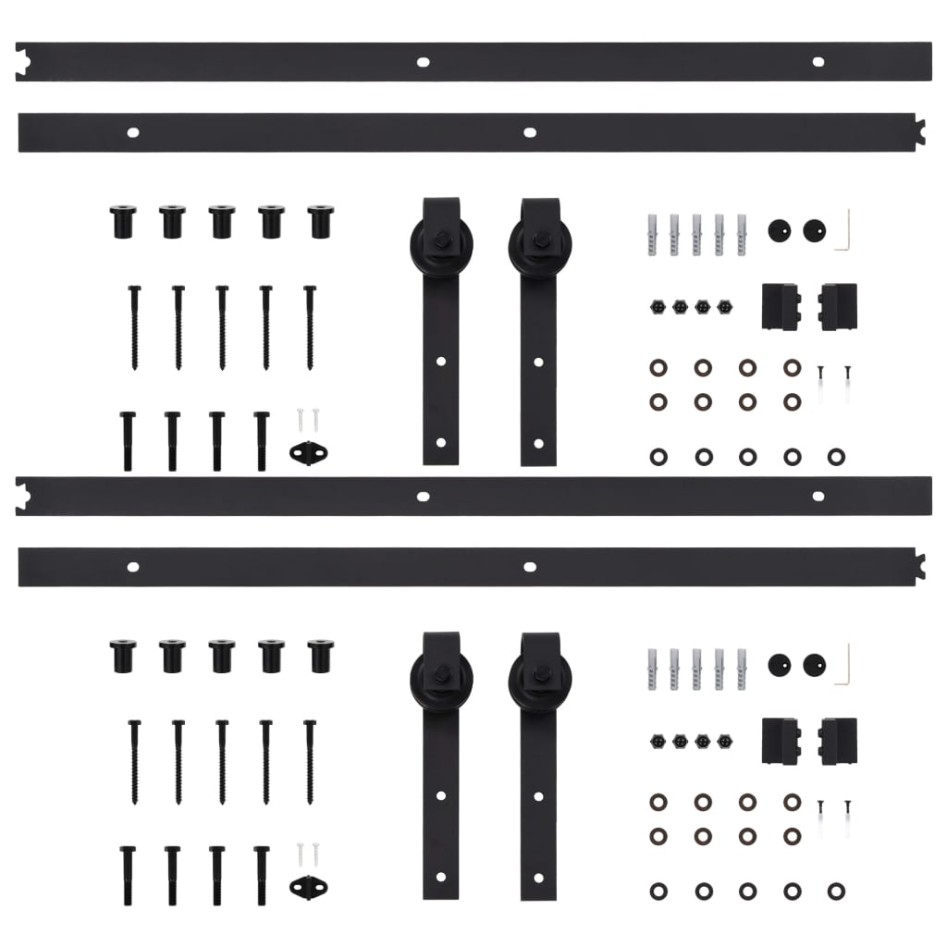 Kit de herrajes de puertas correderas acero negro 2 uds 200