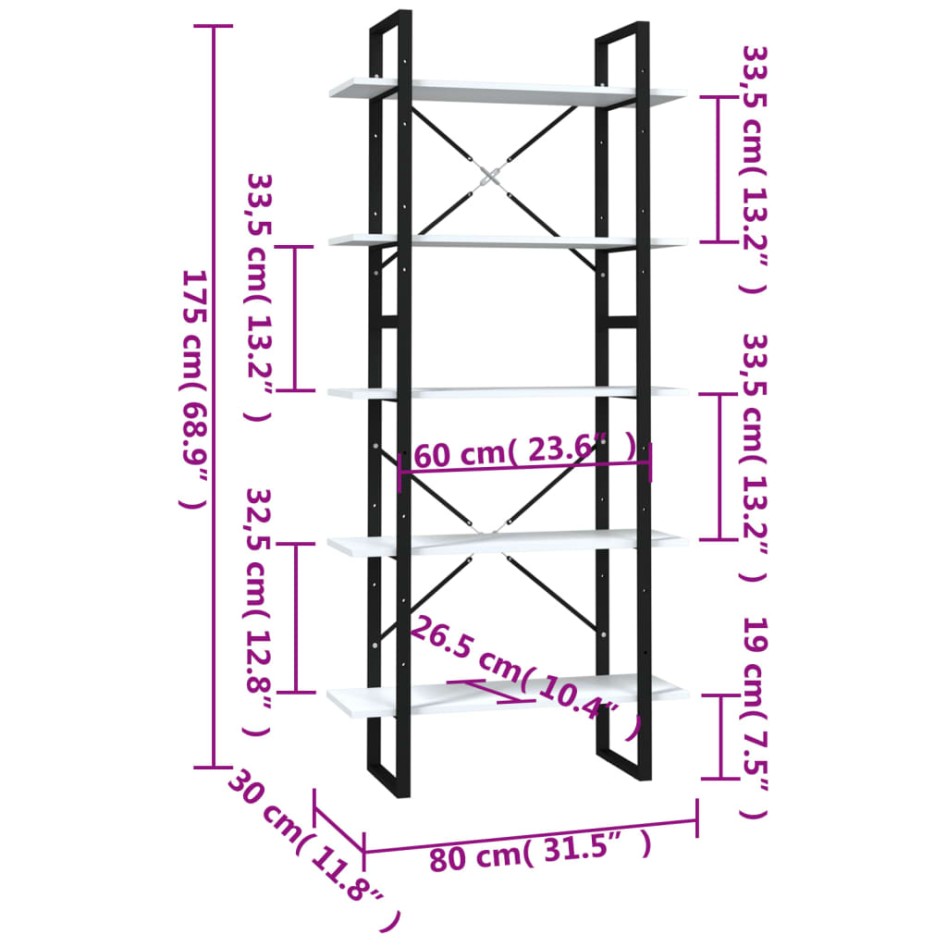 Estantería 5 niveles madera de ingeniería blanca 80x30x175