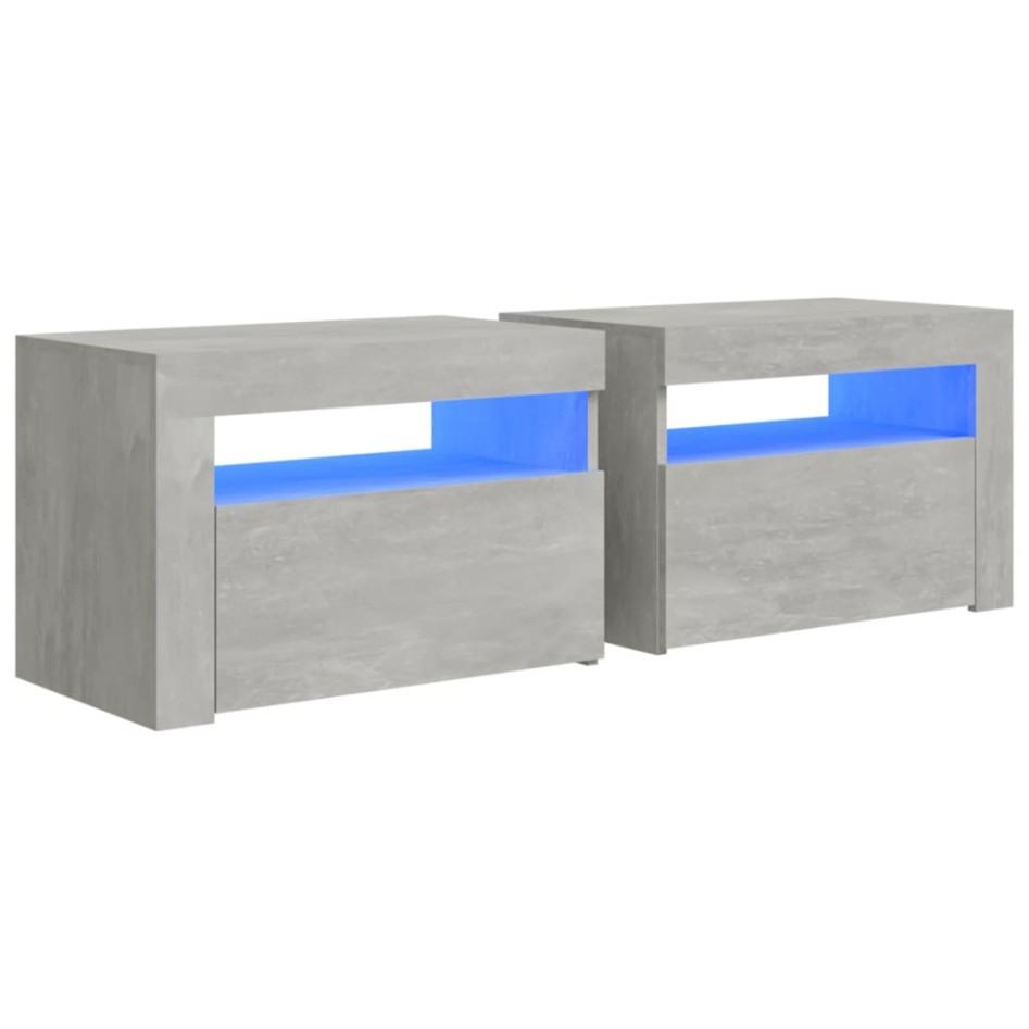 Mesitas de noche con LEDs 2 unidades gris hormigón 60x35x40