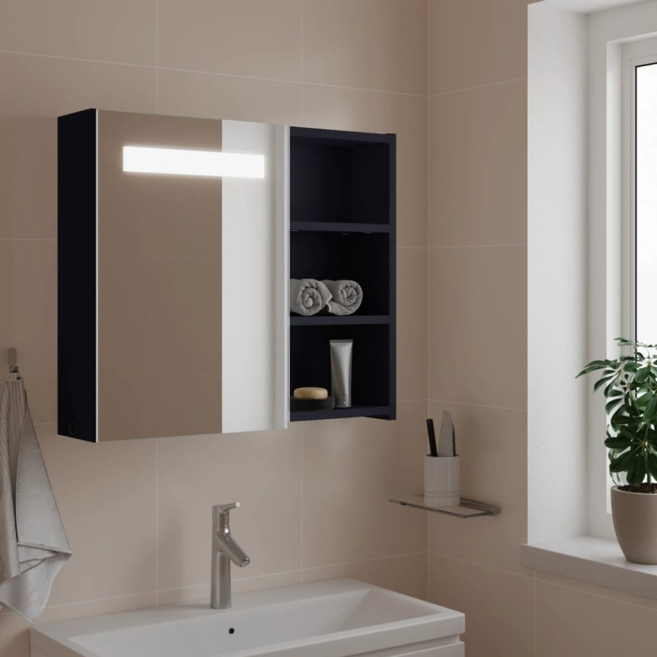 Mueble de baño con espejo y luz LED gris 60x13x52
