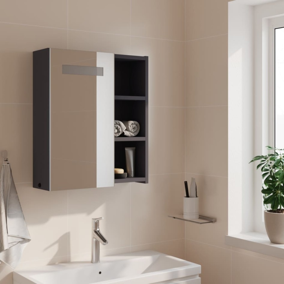 Mueble de baño con espejo y luz LED gris 45x13x52