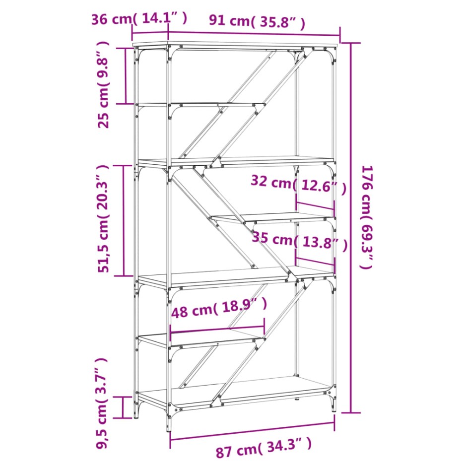 Estantería madera de ingeniería acero roble ahumado