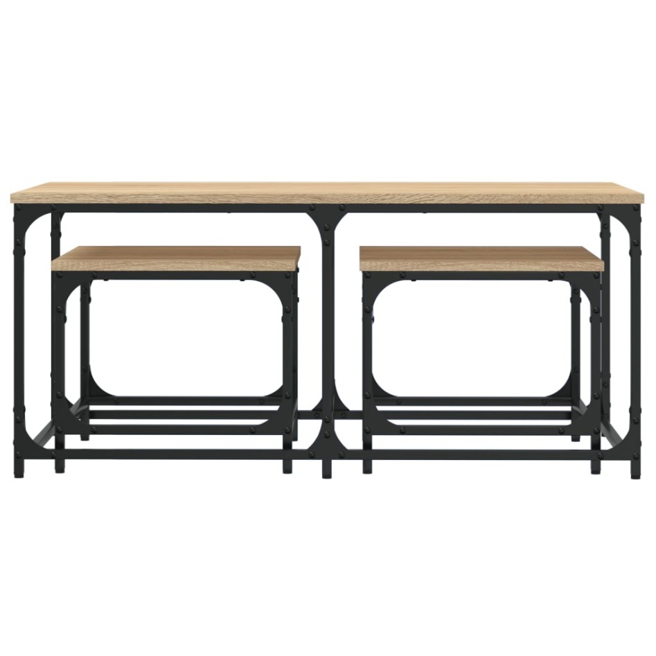 Mesas de centro apilables 3 pzas madera ingeniería roble