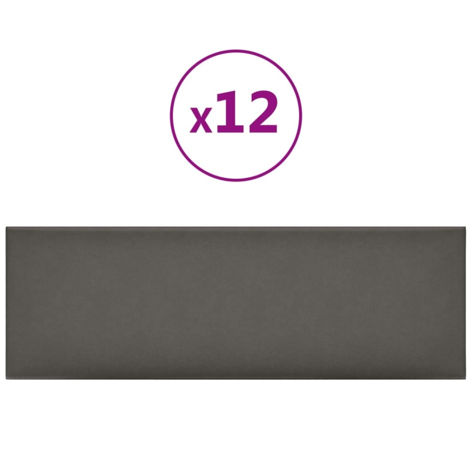 Paneles de pared 12 uds cuero sintético gris 90x30 cm 3,24