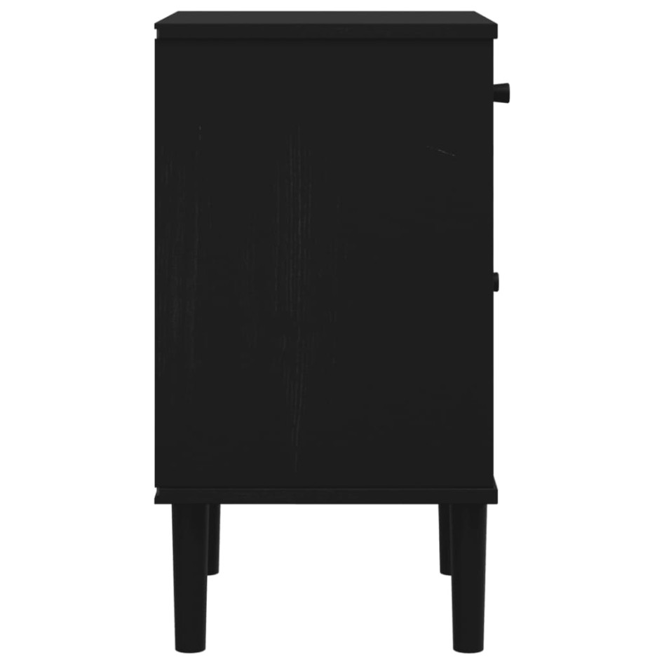 Mesita noche SENJA aspecto ratán madera pino negro 40x35x65