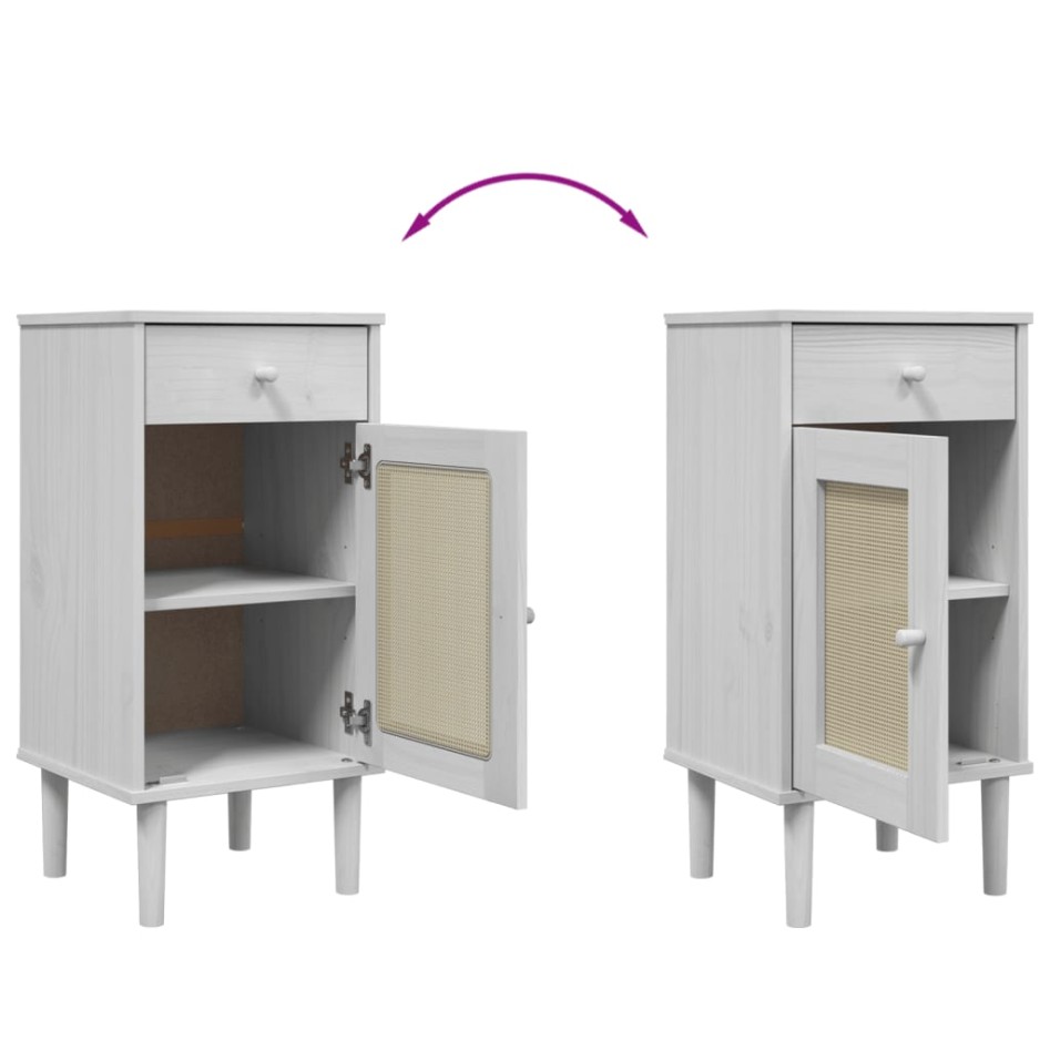 Mesita noche SENJA aspecto ratán madera pino blanco 40x35x80